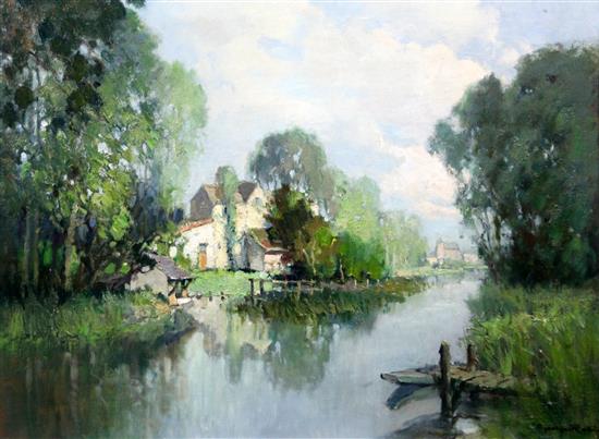 § Georges Charles Robin (French, 1903-2003) River landscape, Moret-sur Loing, 21 x 28.5in.